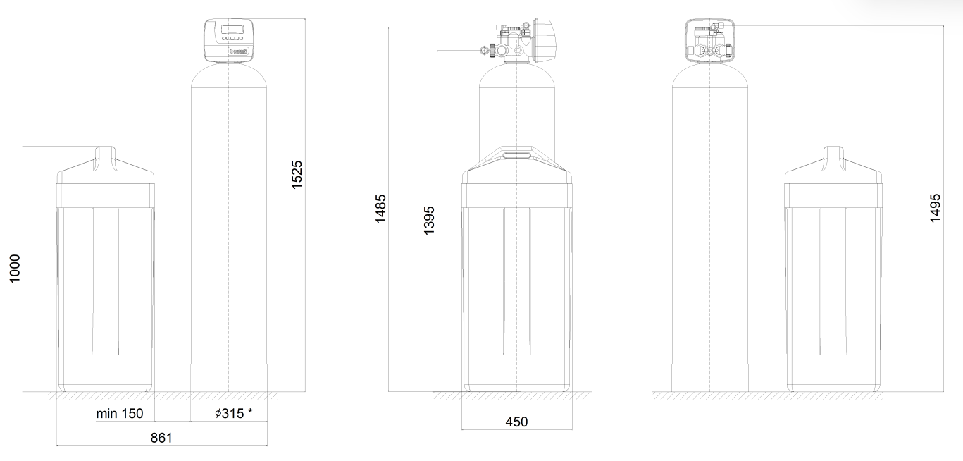 Ecosoft Bi-Block 12x52 water softener with 1” CE valve