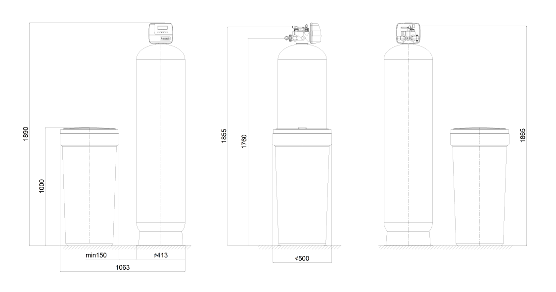 Softener assy w/o resin 16x65. 1" CI valve