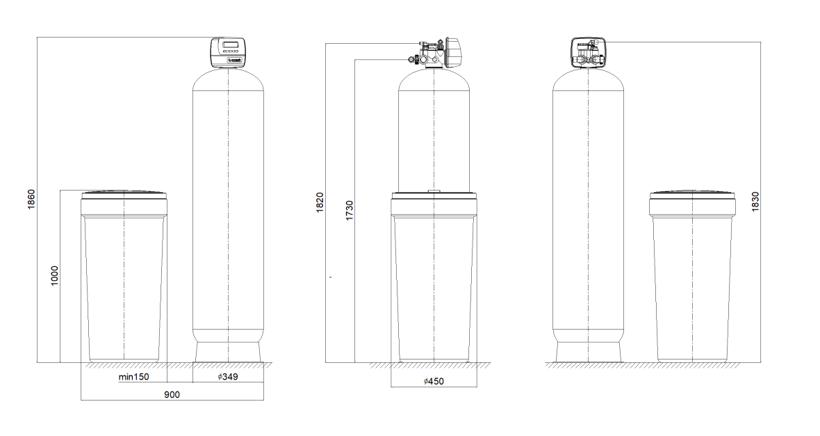 Softener assy w/o resin 14x65. 1" CI valve