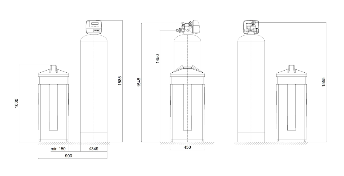 Softener assy w/o resin 13x54. 1" CI valve