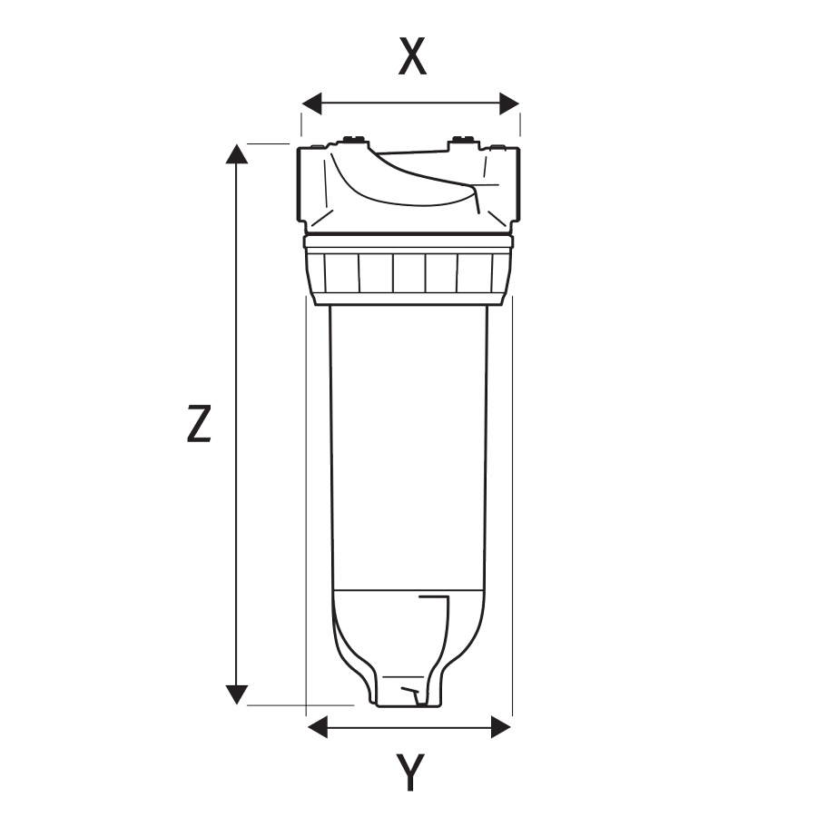 3P PA-R housing in natural brass 9 ¾" – 1" F with flush for hot water