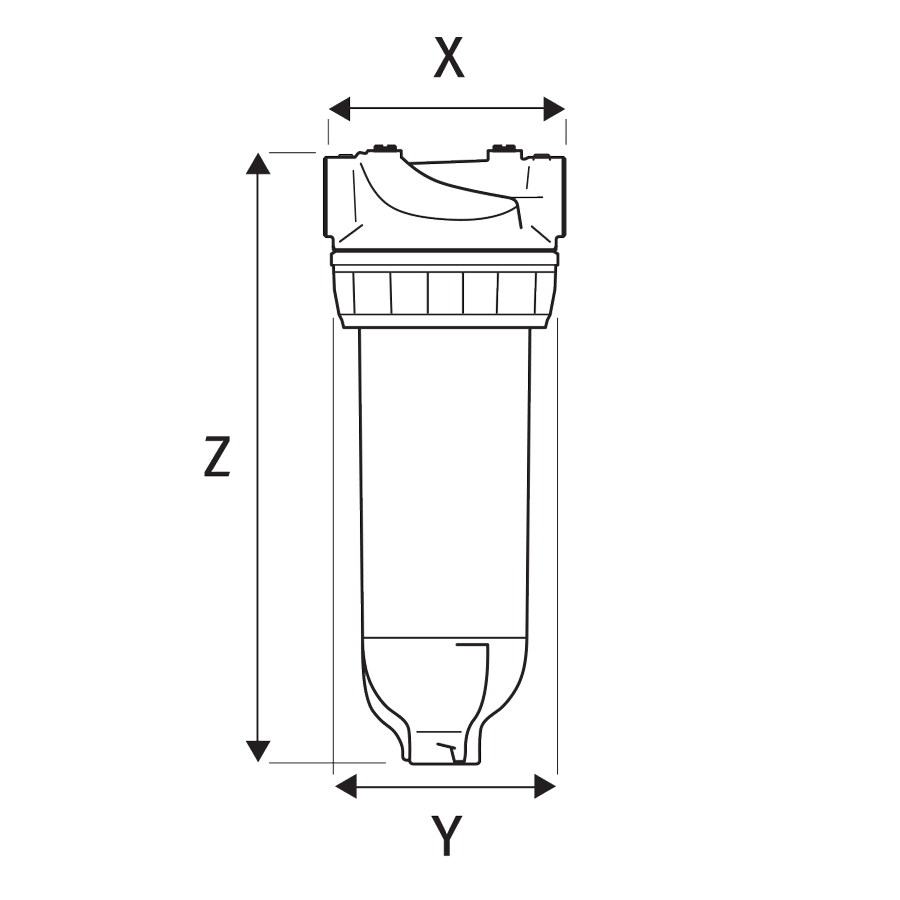 3P PET-G housing in natural brass, 9 ¾" – ½" F with flush & braze