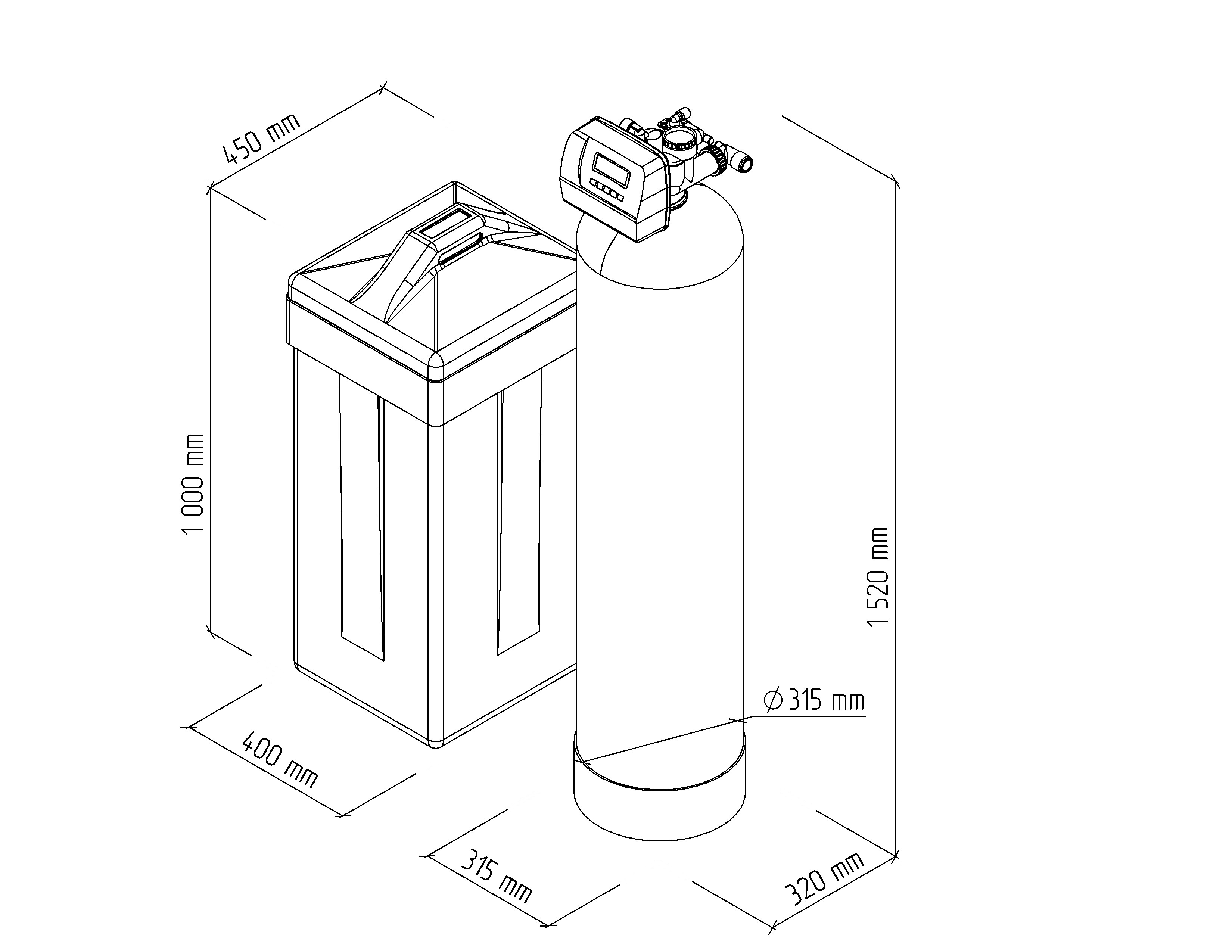 Softener assy w/o resin 12x52. 1" CE valve