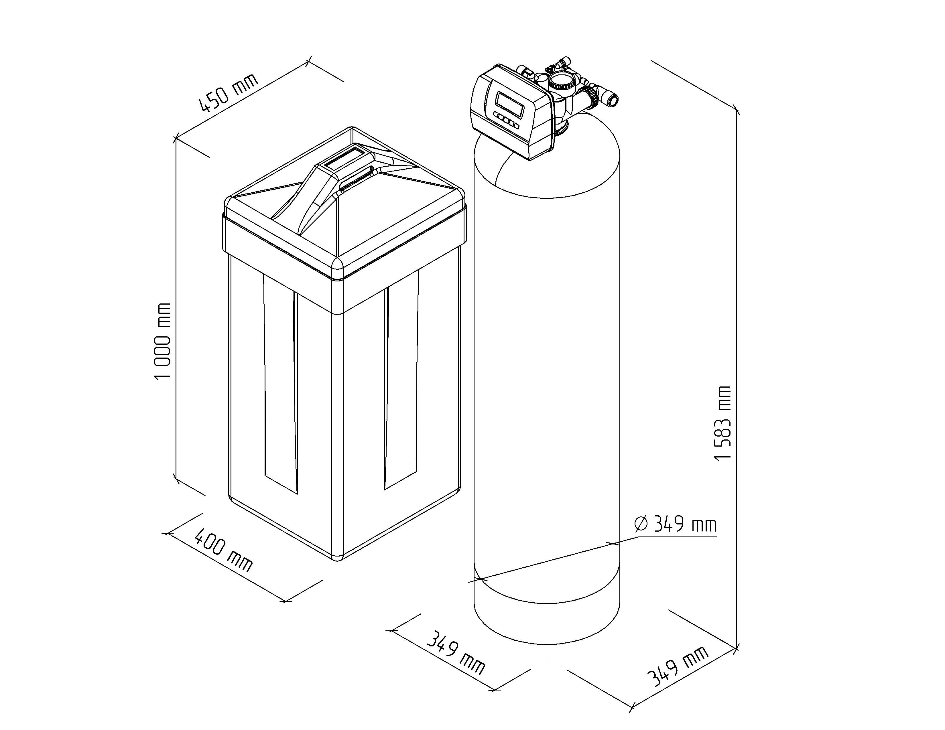 Softener assy w/o resin 13x54. 1" CE valve