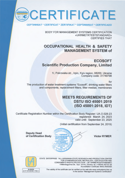 ISO 45001: 2018 certificate